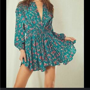 Free People Floral Mini Dress - Green and Pink